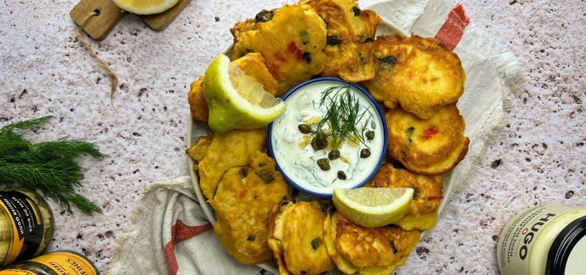 Vegetarische Fischknusperli mit Kapern-Dip